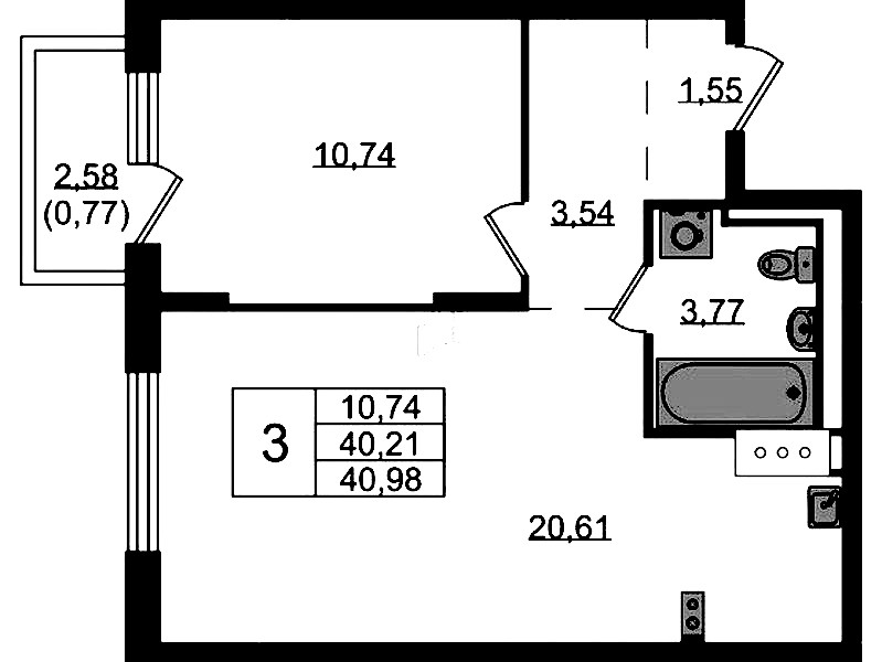 1-комнатная квартира 40.98 м², 2/13 эт., ЖК «Квартал Торики»